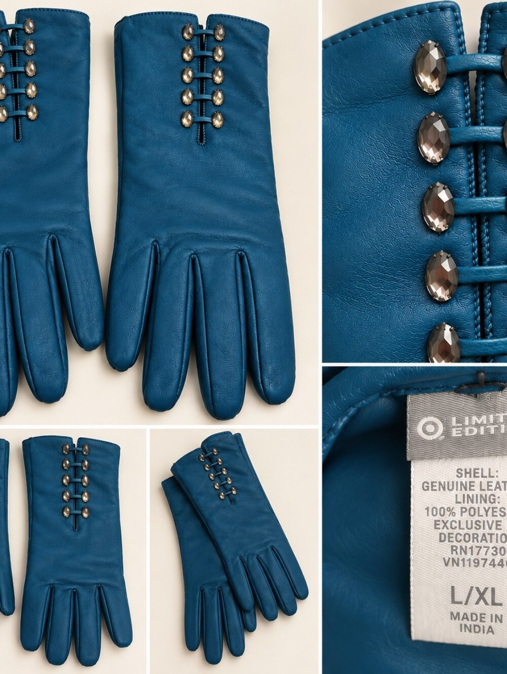 Limited Edition Genuine Leather Teal Gloves – Size L/XL